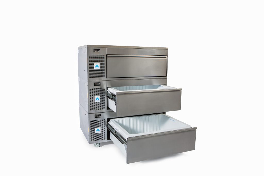 Cajón refrigerado comercial de tres alturas para almacenamiento a granel